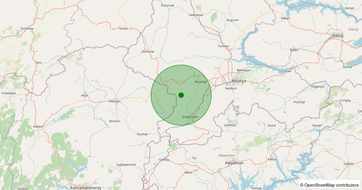 30 Ekim 2025 saat 21:12 - Akçadağ - Ortaköy - 2.30ml depreminin harita gösterimi