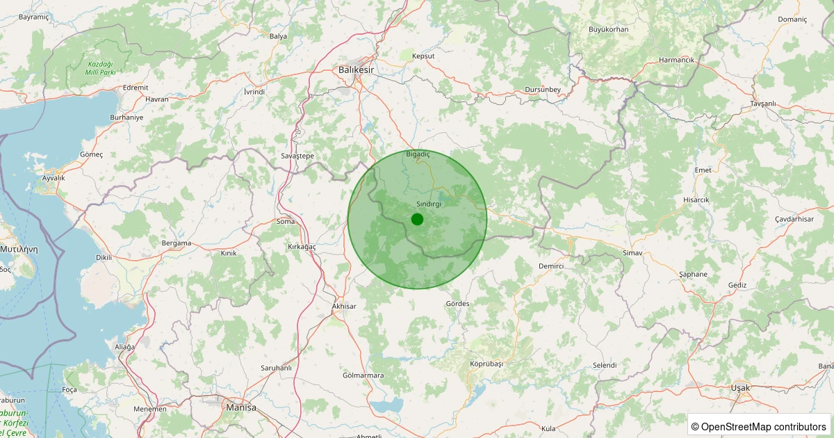 30 Ekim 2025 saat 21:10 - Sındırgı - Ormaniçi - 1.40ml depreminin harita gösterimi