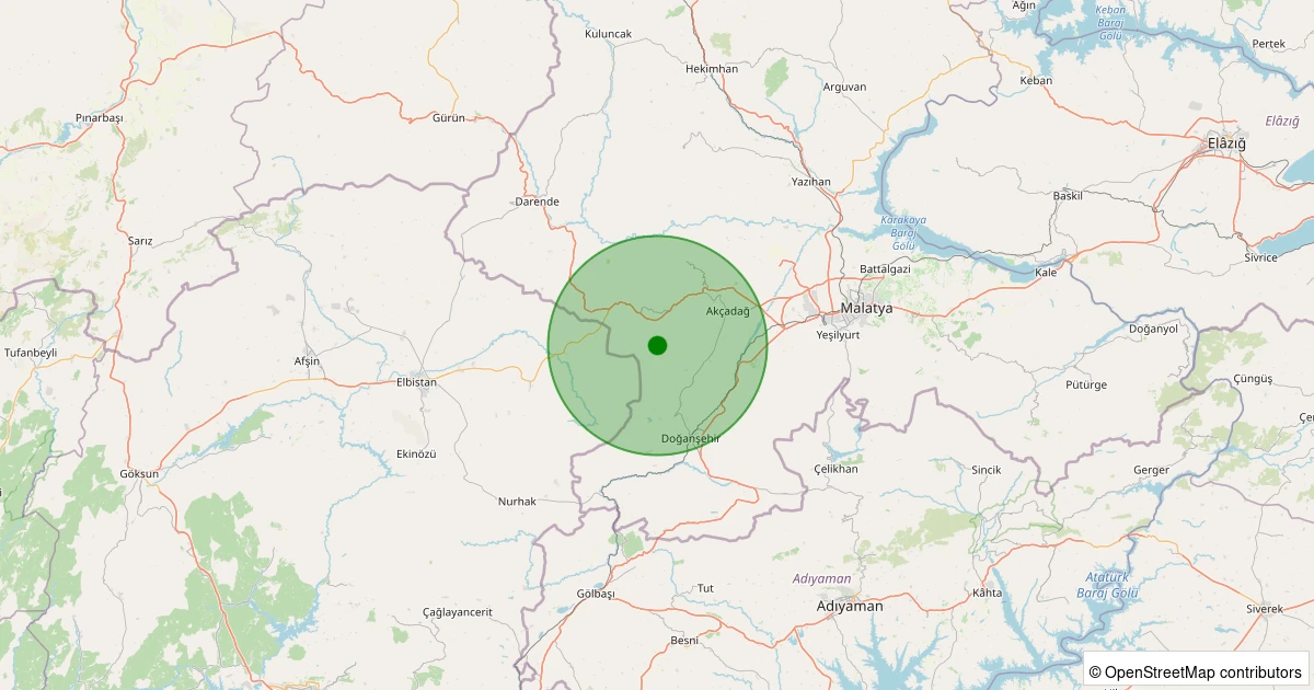 30 Ekim 2025 saat 21:12 - Akçadağ - Ortaköy - 2.30ML depreminin harita gösterimi