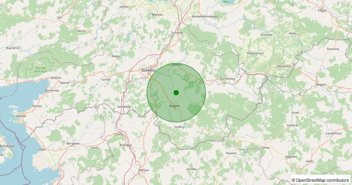 07 Ekim 2025 saat 13:10 - Bigadiç - Osmanca - 1.60ML depreminin harita gösterimi