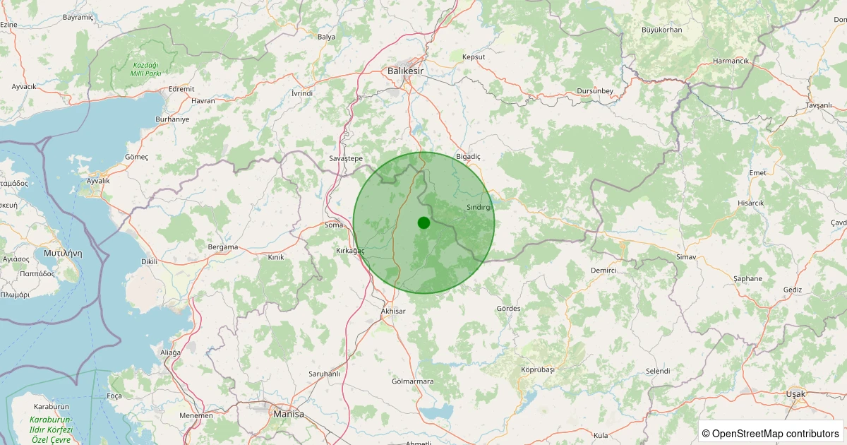 30 Ekim 2025 saat 23:01 - Kırkağaç - Dualar - 2.90ml depreminin harita gösterimi