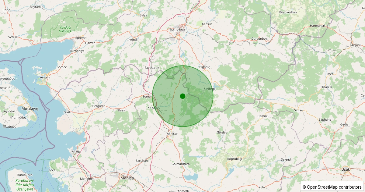 30 Ekim 2025 saat 23:16 - Kırkağaç - Dualar - 2.40ml depreminin harita gösterimi