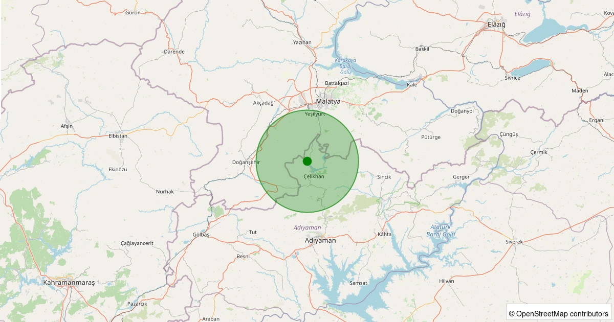 30 Ekim 2025 saat 23:59 - Çelikhan - Gölbağı Köyü - 1.00ML depreminin harita gösterimi