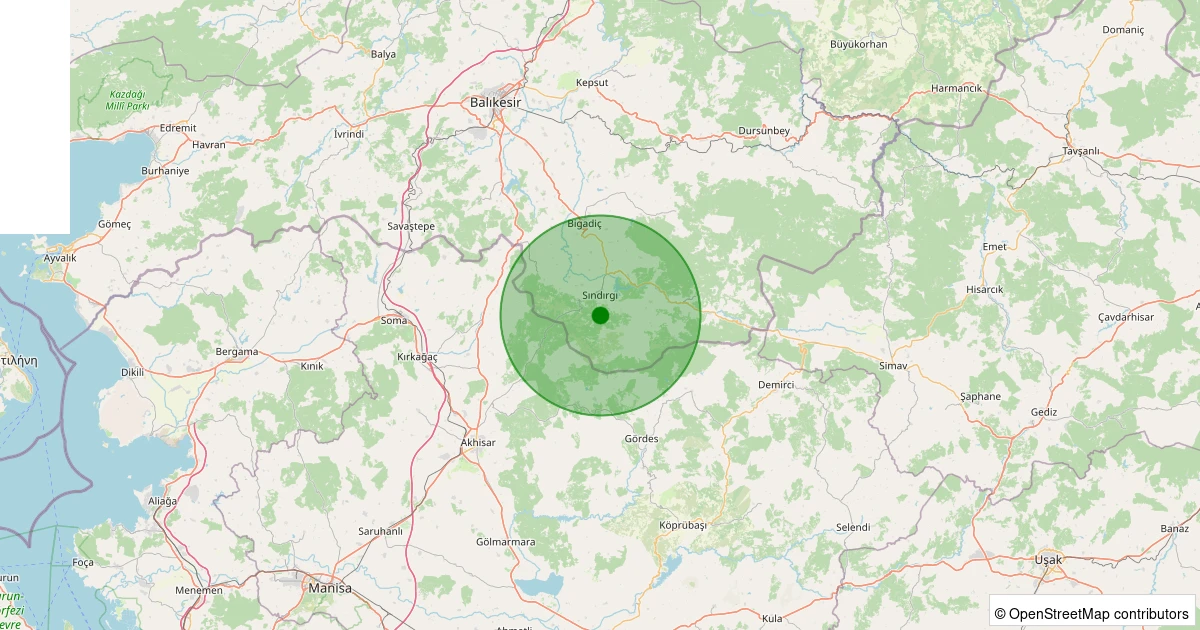 31 Ekim 2025 saat 00:03 - Sındırgı - Yaylacık - 1.10ML depreminin harita gösterimi