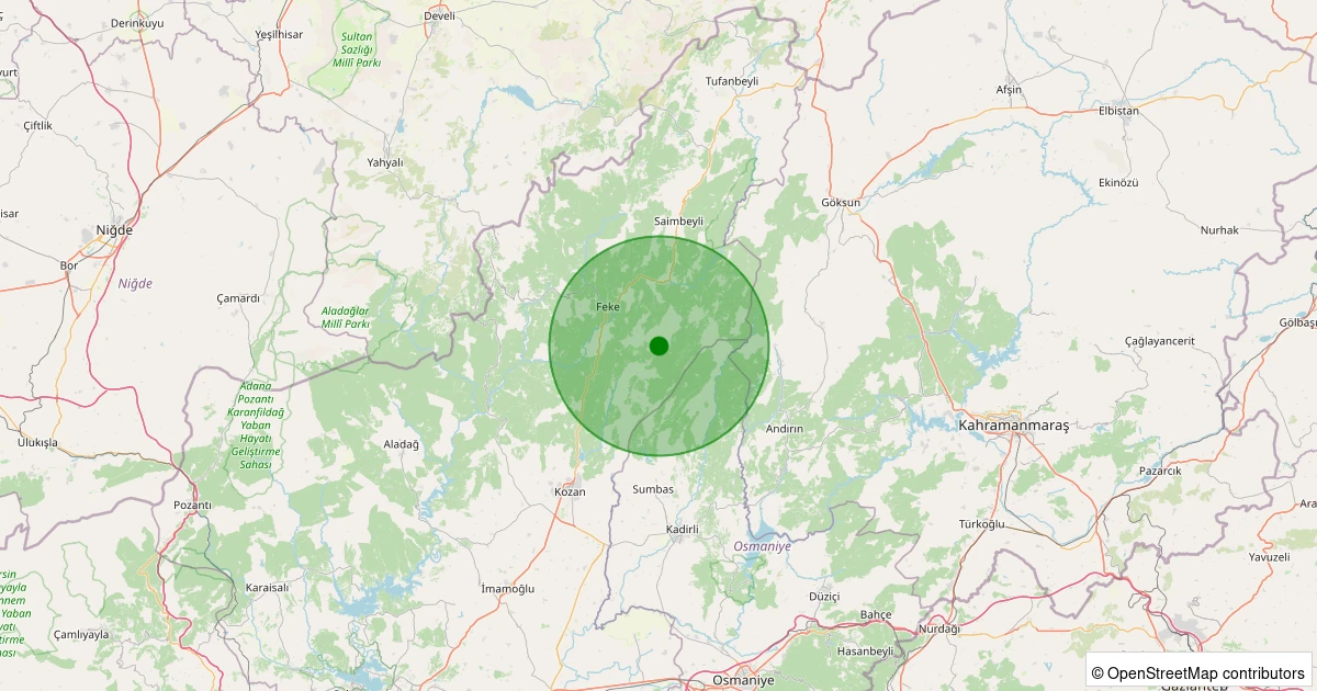 31 Ekim 2025 saat 01:08 - Feke - Akoluk - 1.80ml depreminin harita gösterimi