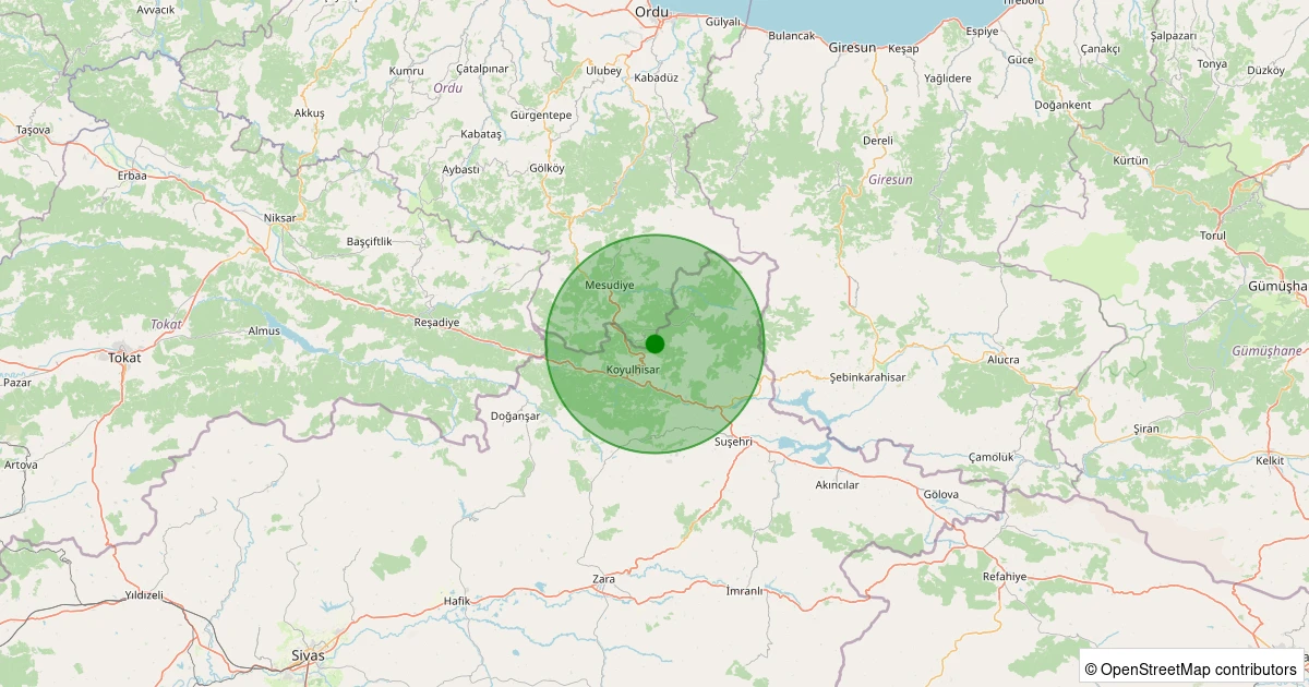 31 Ekim 2025 saat 04:54 - Koyulhisar - Taşpınar Köyü - 1.40ml depreminin harita gösterimi
