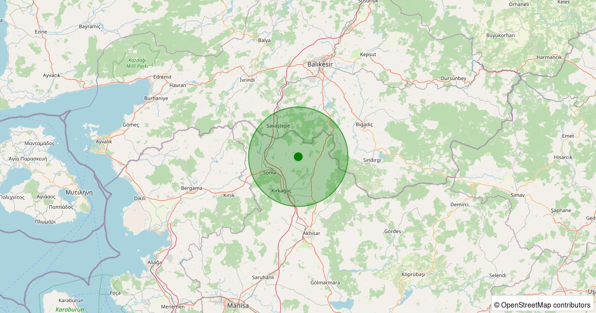 31 Ekim 2025 saat 07:10 - Soma - Tekeliışıklar - 2.20ml depreminin harita gösterimi