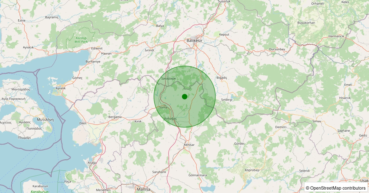 31 Ekim 2025 saat 07:10 - Kırkağaç - Bademli - 2.10ML depreminin harita gösterimi