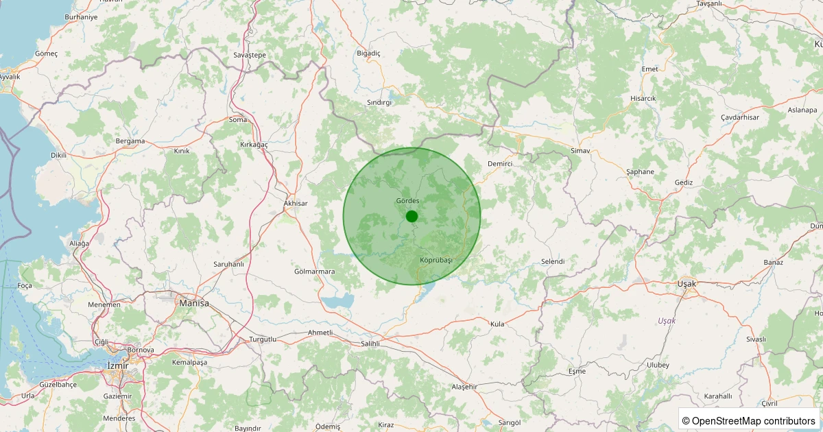 30 Ekim 2025 saat 21:56 - Gördes - Kurtuluş - 1.50ml depreminin harita gösterimi
