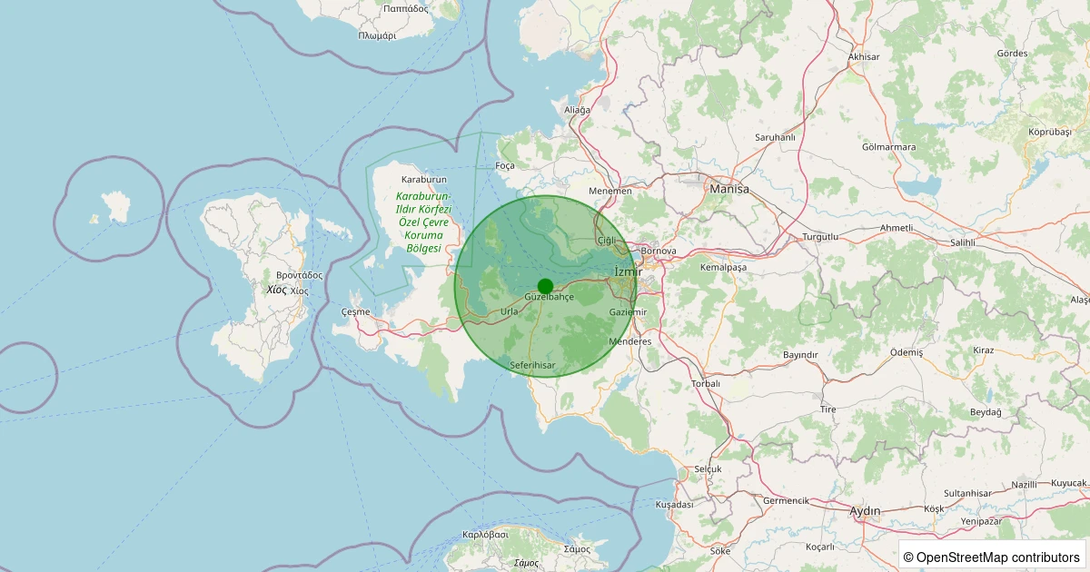 30 Ekim 2025 saat 19:08 - GUZELBAHCE - 1.30ml depreminin harita gösterimi