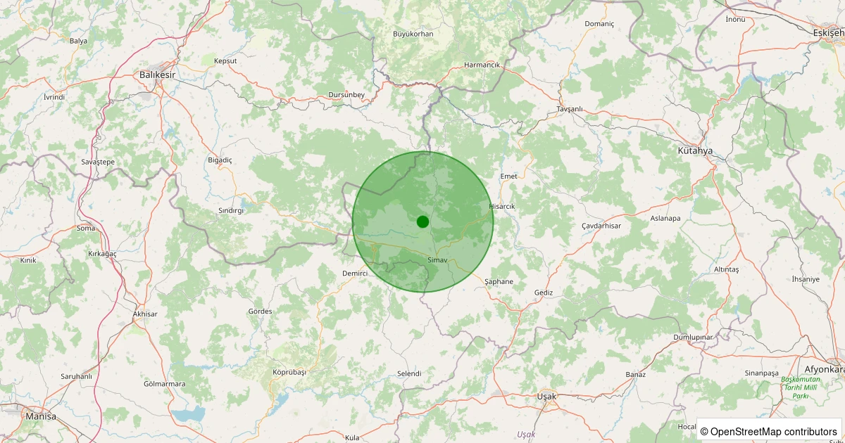 31 Ekim 2025 saat 08:02 - Simav - Yemişli Köyü - 1.40ml depreminin harita gösterimi