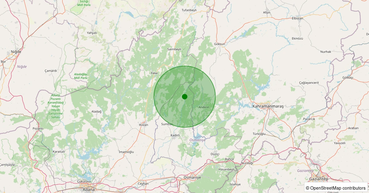 31 Ekim 2025 saat 10:47 - Kadirli - Tahta Köyü - 1.80ml depreminin harita gösterimi