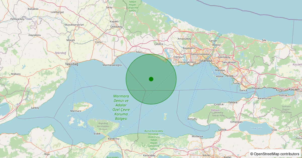 31 Ekim 2025 saat 10:29 - Marmara Denizi - [20.32 km] Büyükçekmece (İstanbul) - 2.20ML depreminin harita gösterimi