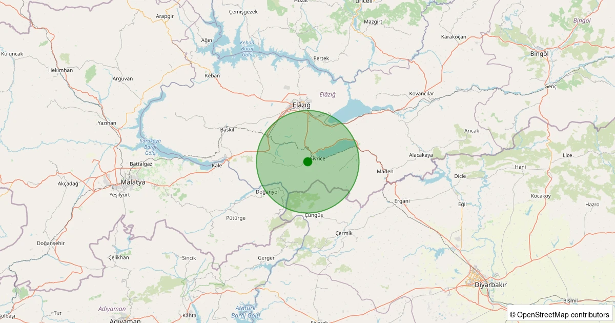 31 Ekim 2025 saat 11:45 - Sivrice - Kürk Köyü - 1.60ML depreminin harita gösterimi