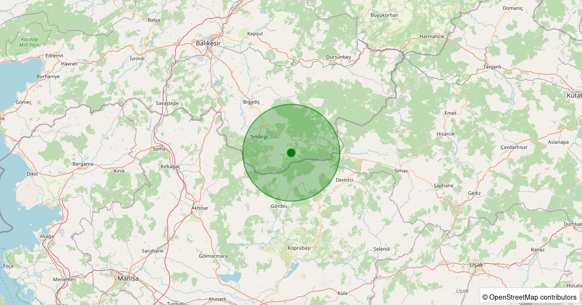 31 Ekim 2025 saat 12:38 - Sındırgı - Büyükdağdere - 1.50ml depreminin harita gösterimi