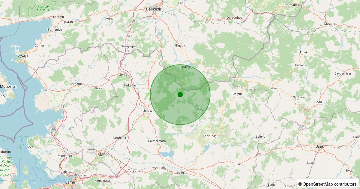 31 Ekim 2025 saat 13:35 - Akhisar - Hanpaşa Köyü - 1.80ml depreminin harita gösterimi