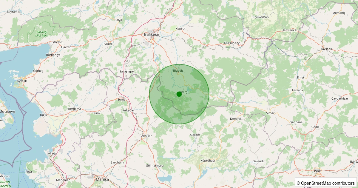 31 Ekim 2025 saat 14:17 - Sındırgı - 2.60ML depreminin harita gösterimi