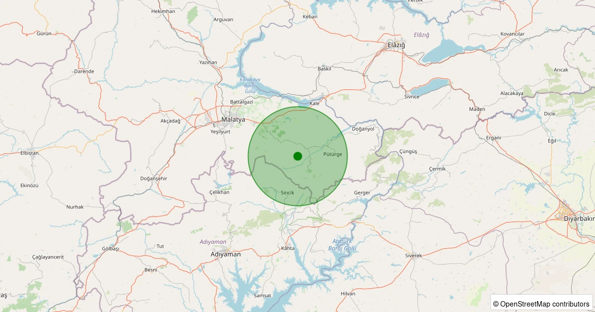 31 Ekim 2025 saat 16:41 - Pütürge - 2.20ML depreminin harita gösterimi