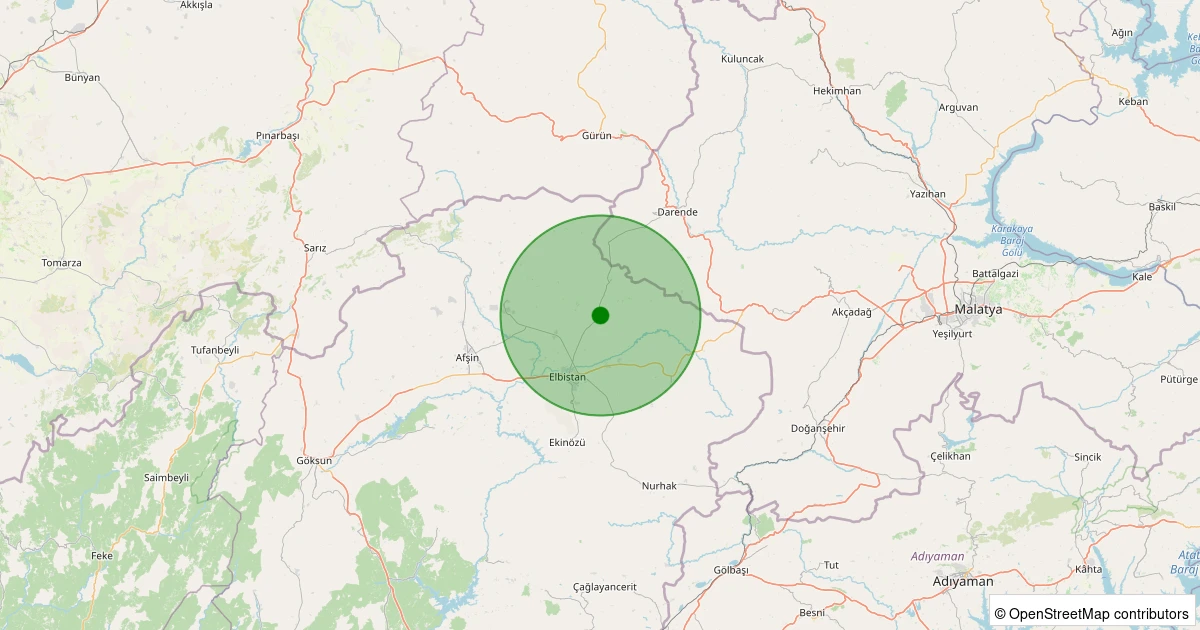 31 Ekim 2025 saat 17:22 - Elbistan - Büyük Yapalak Köyü - 2.60ml depreminin harita gösterimi