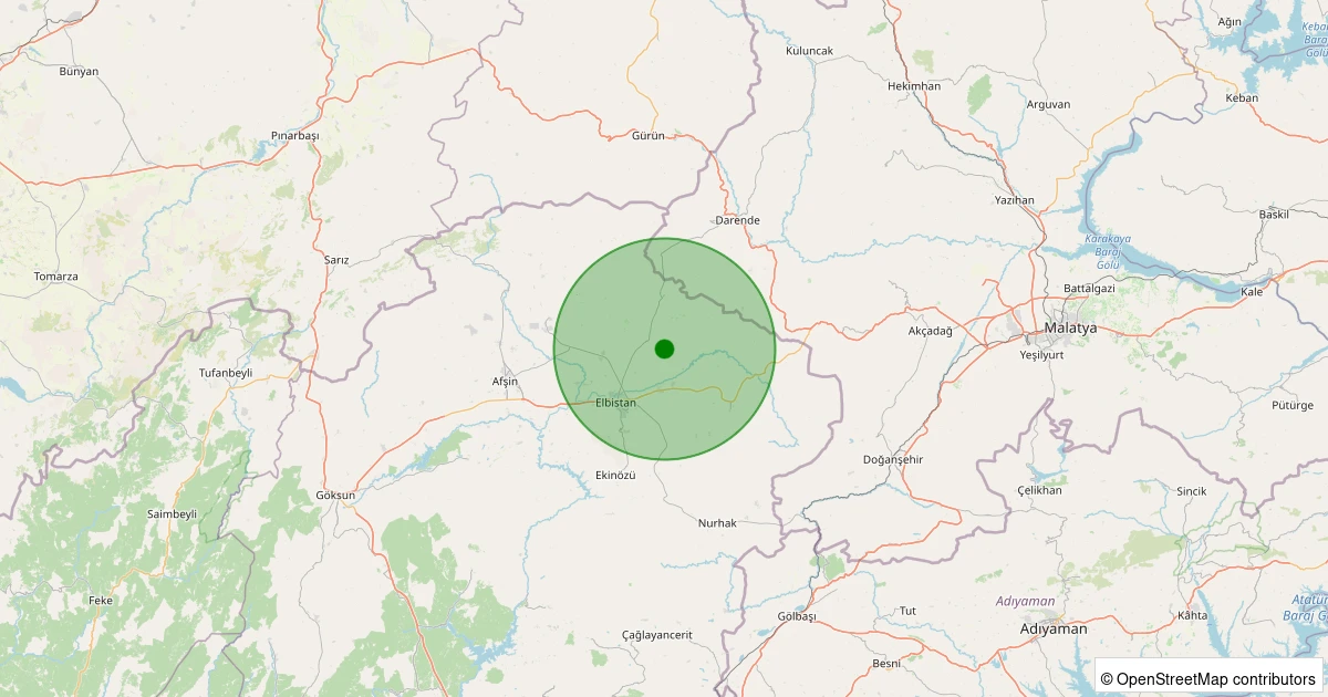 31 Ekim 2025 saat 17:22 - Elbistan - Büyük Yapalak Köyü - 2.60ML depreminin harita gösterimi