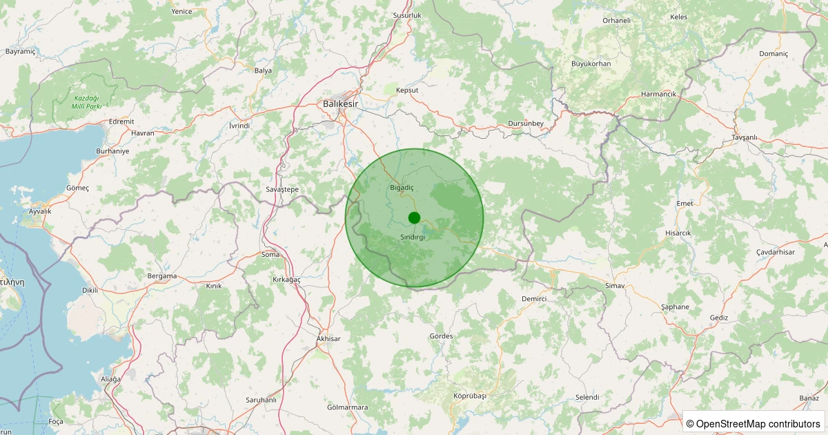 31 Ekim 2025 saat 18:19 - Sındırgı - Karaağaç - 1.90ml depreminin harita gösterimi