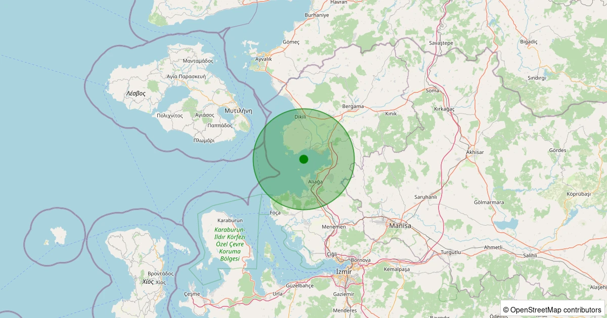 31 Ekim 2025 saat 19:13 - Ege Denizi - Çandarlı Körfezi - [04.55 km] Dikili (İzmir) - 1.00ML depreminin harita gösterimi