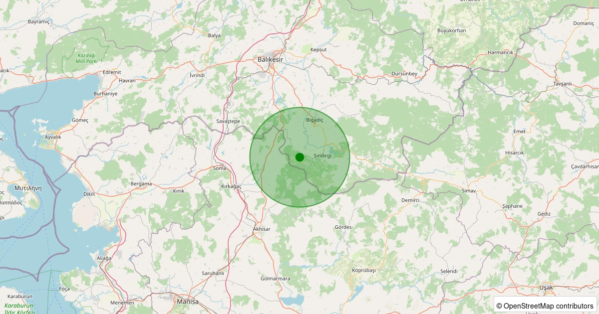 31 Ekim 2025 saat 19:33 - Sındırgı - Alakır - 1.20ML depreminin harita gösterimi