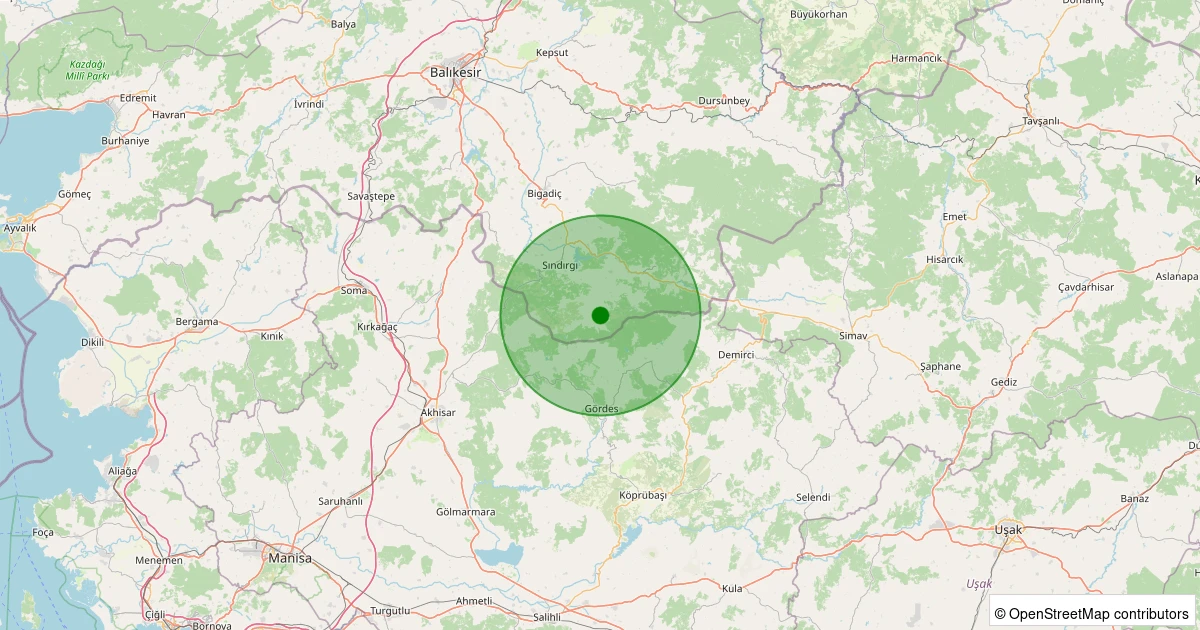 31 Ekim 2025 saat 20:14 - Sındırgı - Yüreğil/Merkez - 1.30ml depreminin harita gösterimi