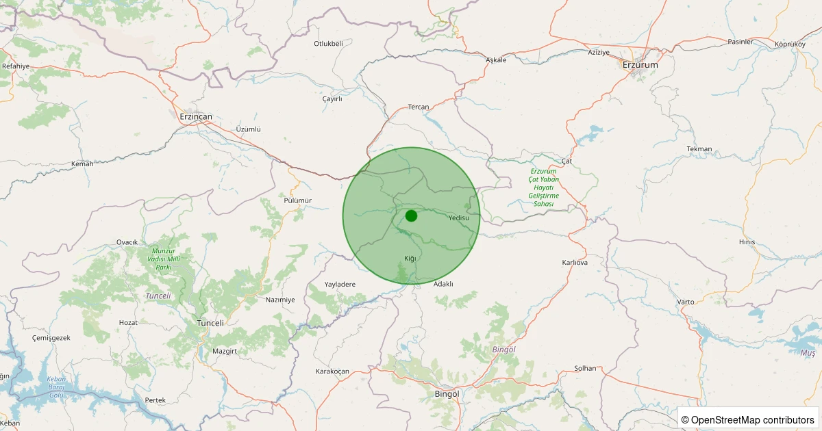 31 Ekim 2025 saat 20:47 - Yedisu - Akımlı Köyü - 1.20ml depreminin harita gösterimi