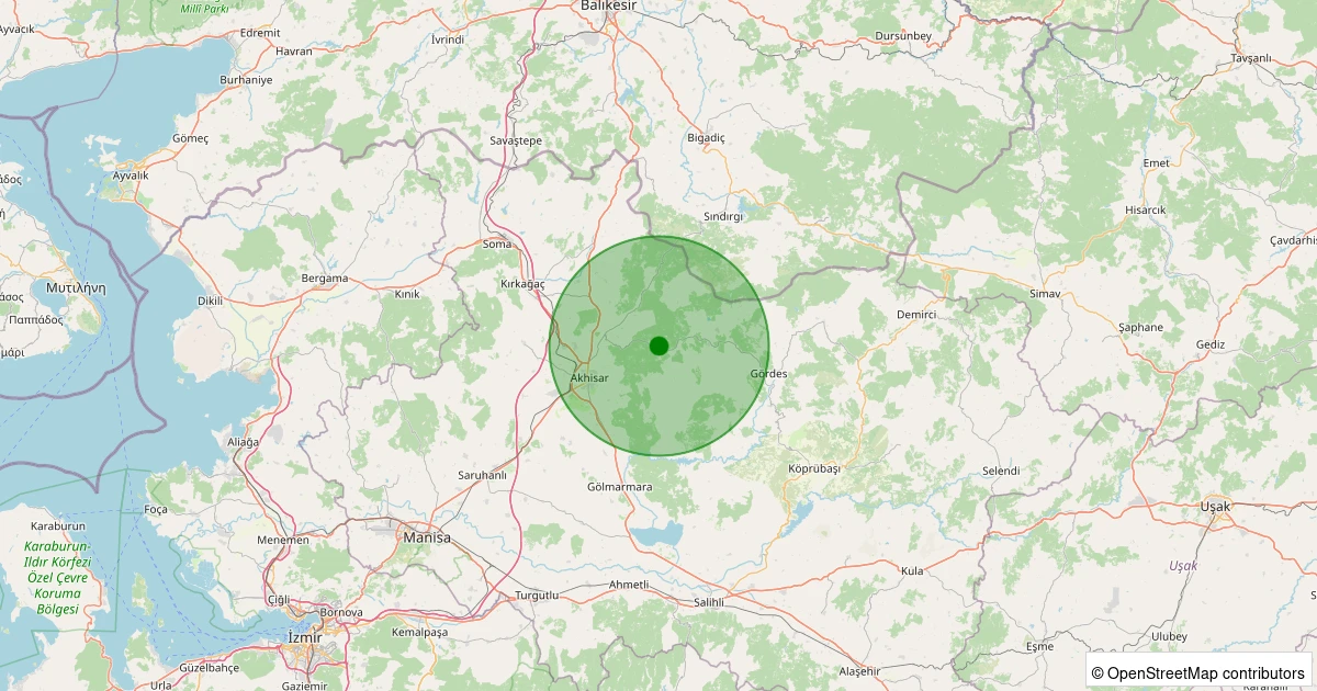 31 Ekim 2025 saat 17:37 - Akhisar - Doğankaya Köyü - 1.50ml depreminin harita gösterimi