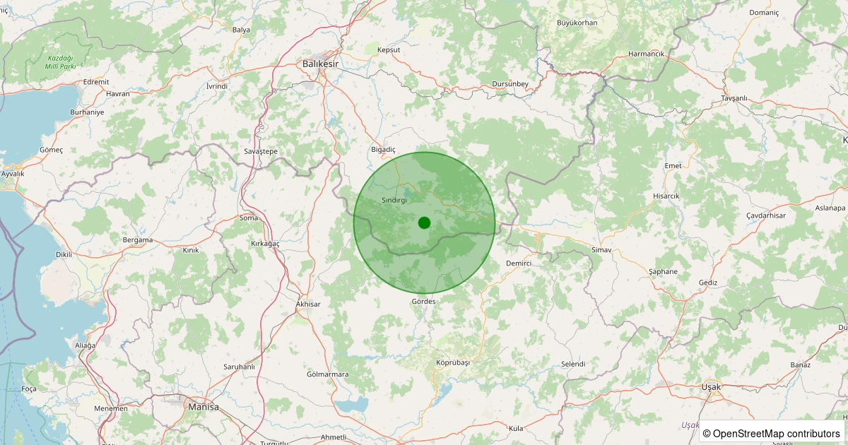 31 Ekim 2025 saat 22:05 - Sındırgı - Işıklar - 1.60ML depreminin harita gösterimi