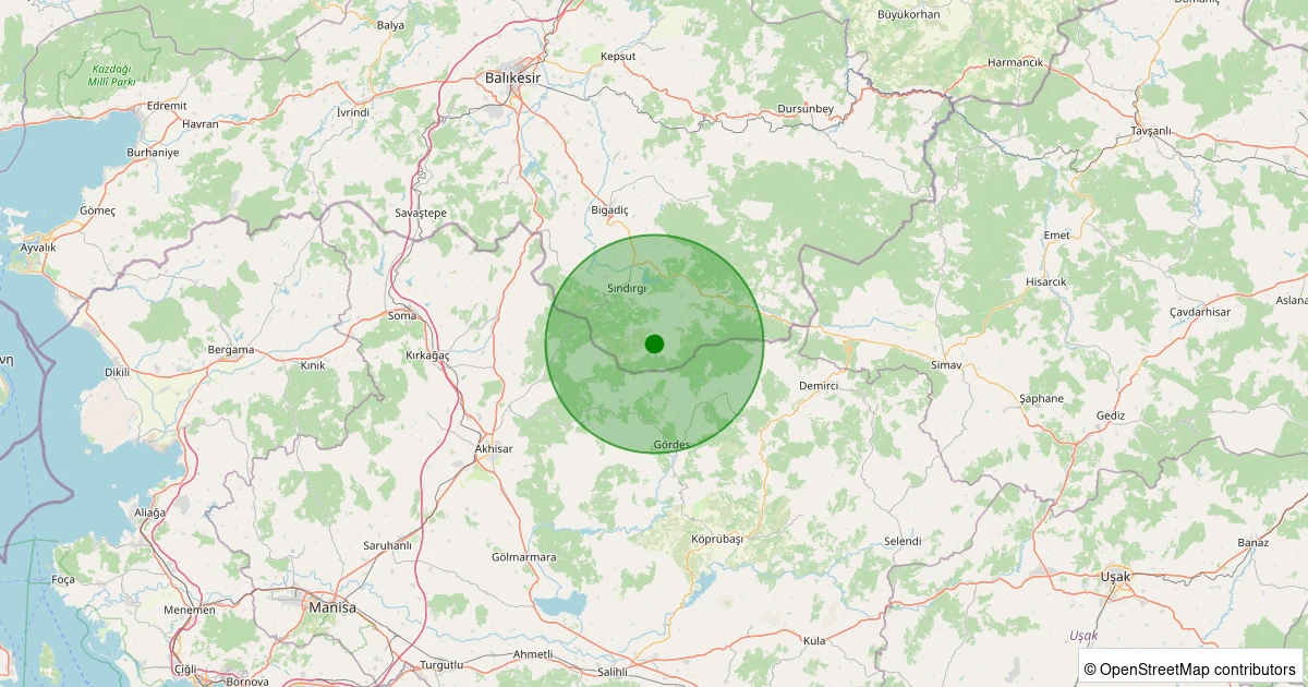 31 Ekim 2025 saat 22:25 - Sındırgı - Yüreğil/Alan - 1.50ml depreminin harita gösterimi