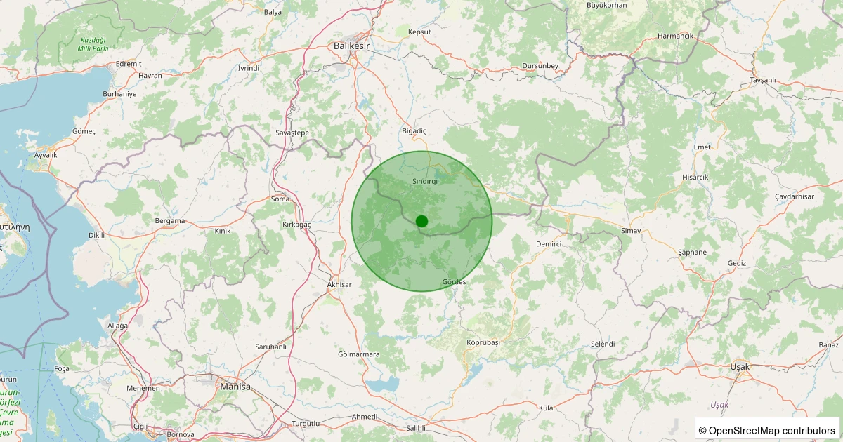 31 Ekim 2025 saat 21:31 - Sındırgı - Kınık - 0.90ML depreminin harita gösterimi