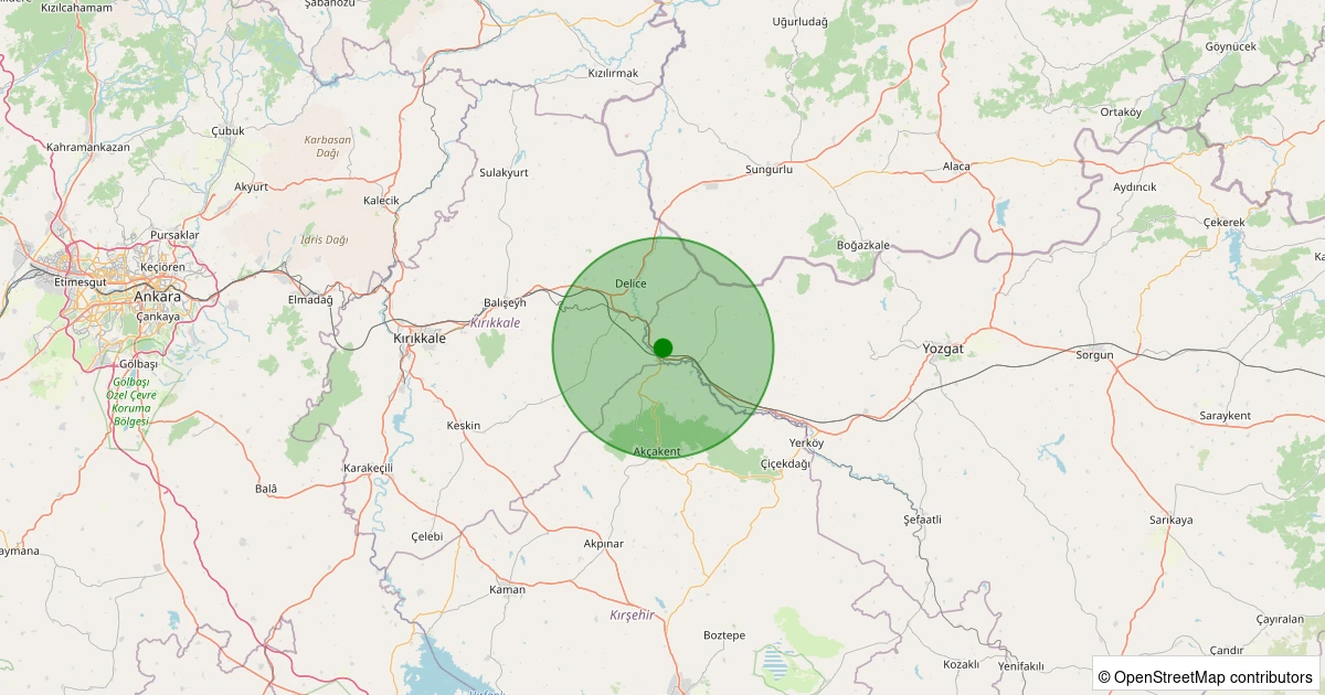31 Ekim 2025 saat 18:13 - Yerköy - Derebağı Köyü - 1.30ml depreminin harita gösterimi