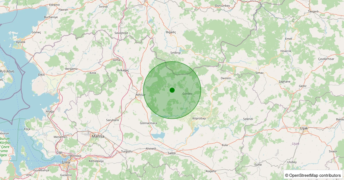 31 Ekim 2025 saat 20:14 - Akhisar - Dağdere Köyü - 1.40ml depreminin harita gösterimi