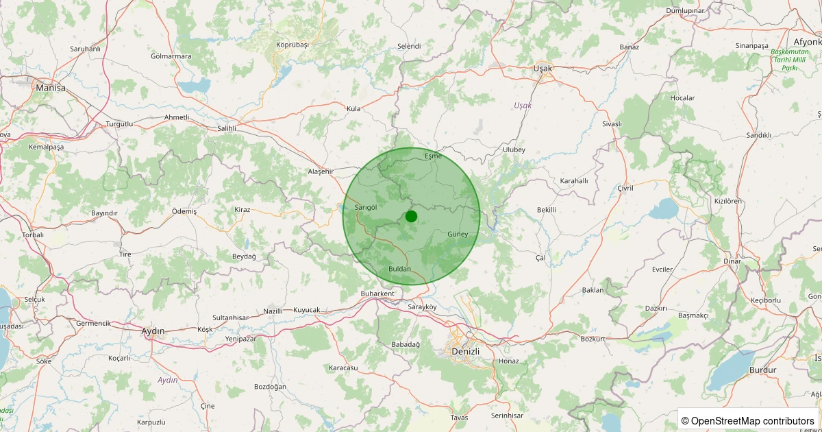 01 Kasım 2025 saat 00:11 - Buldan - Karaköy - 3.40ML depreminin harita gösterimi