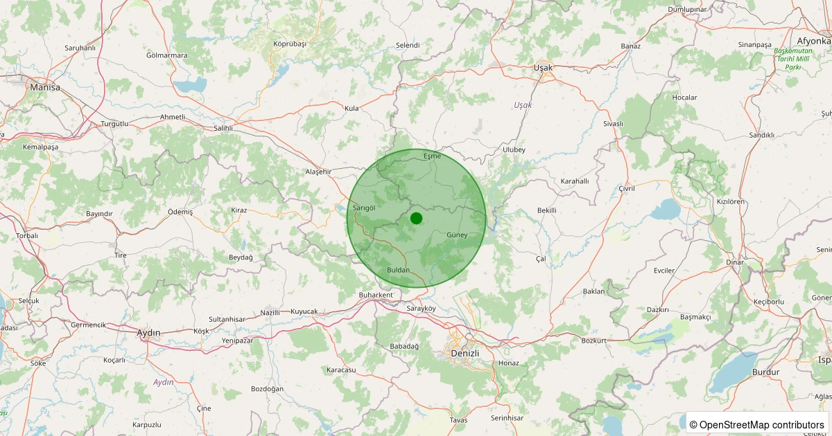 01 Kasım 2025 saat 00:32 - Buldan - Karaköy - 1.00ML depreminin harita gösterimi