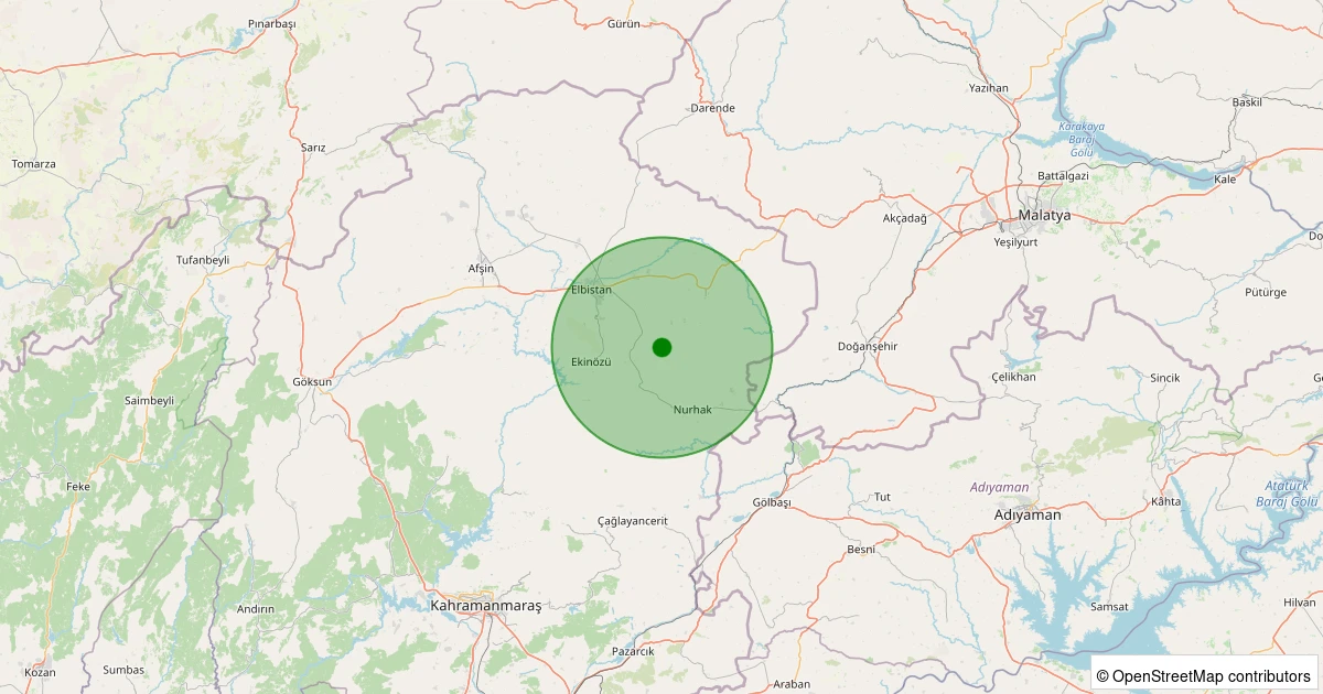 31 Ekim 2025 saat 14:44 - Nurhak - Ağcaşar Köyü - 1.90ml depreminin harita gösterimi