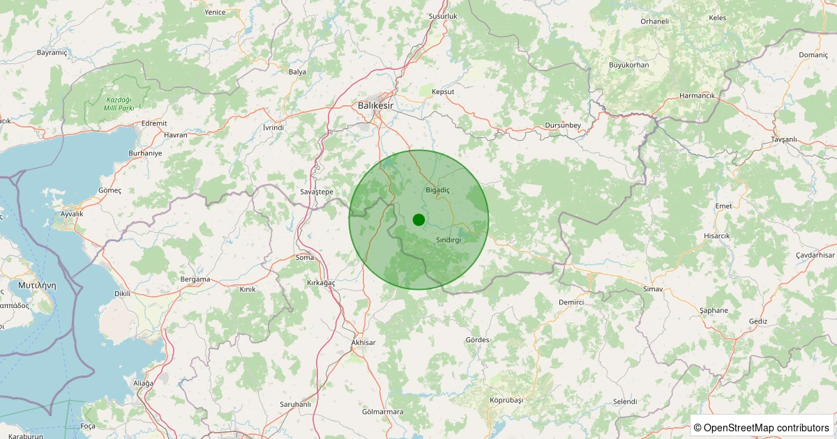 31 Ekim 2025 saat 08:27 - Sındırgı - Çakıllı - 2.10ml depreminin harita gösterimi