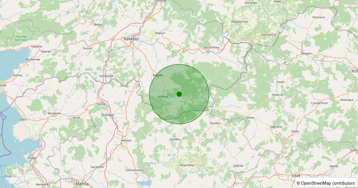 31 Ekim 2025 saat 06:19 - Sındırgı - Osmanlar - 1.30ml depreminin harita gösterimi