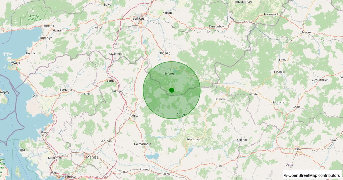 01 Kasım 2025 saat 01:08 - Sındırgı - Kınık - 1.20ml depreminin harita gösterimi