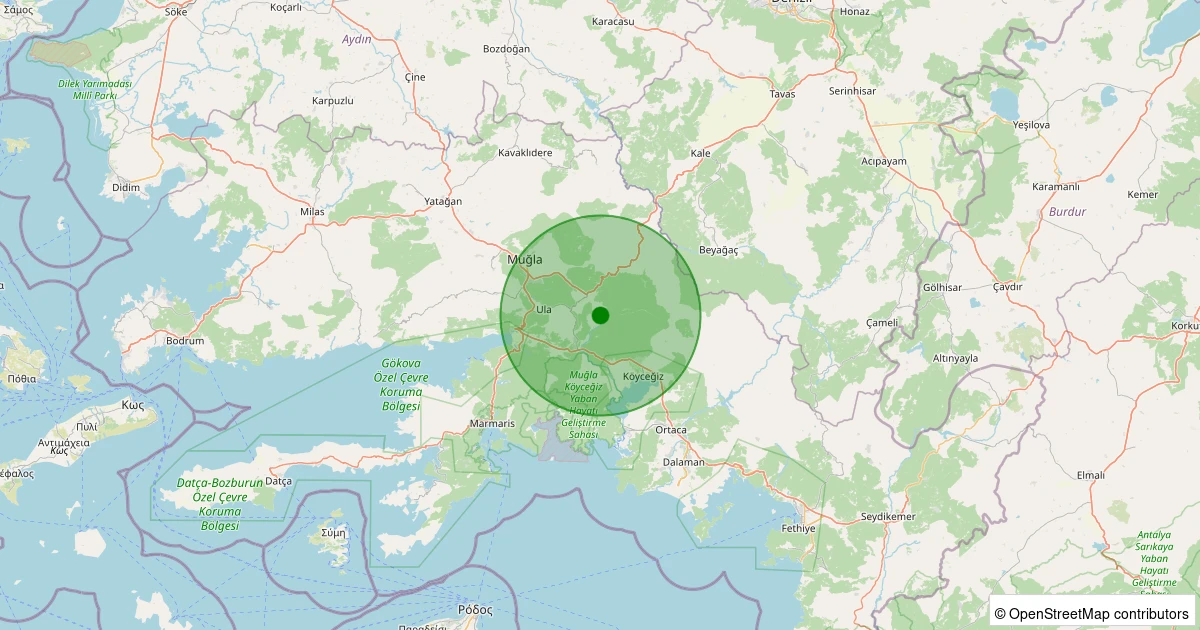 01 Kasım 2025 saat 04:59 - Ula - Kıyra - 1.60ML depreminin harita gösterimi