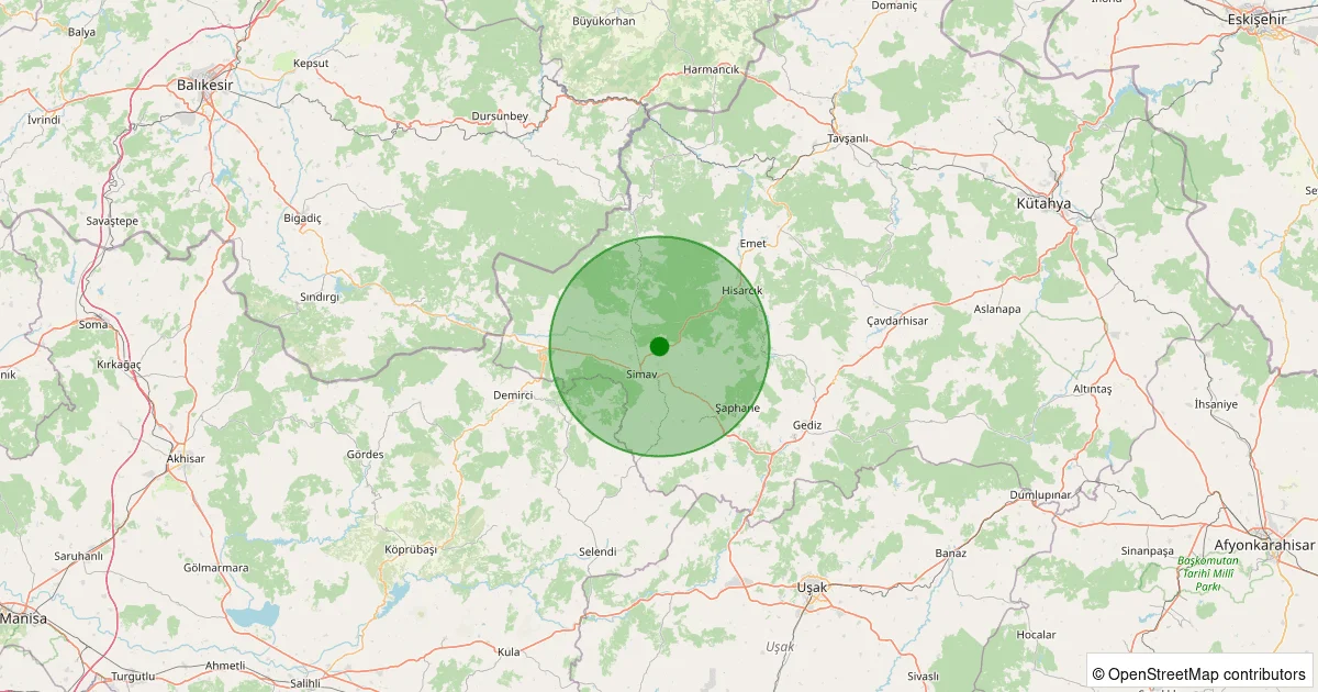 08 Ekim 2025 saat 11:29 - Simav - Ahlatlıçeşme Köyü - 2.00ml depreminin harita gösterimi