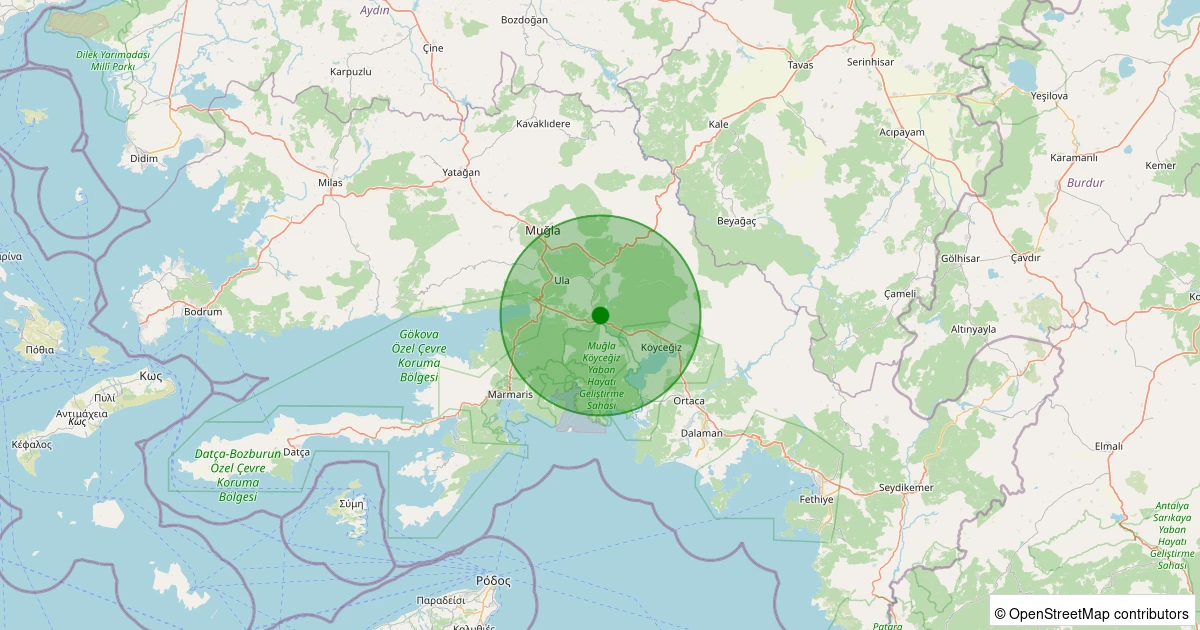 01 Kasım 2025 saat 04:59 - Ula - Karabörtlen - 1.90ml depreminin harita gösterimi