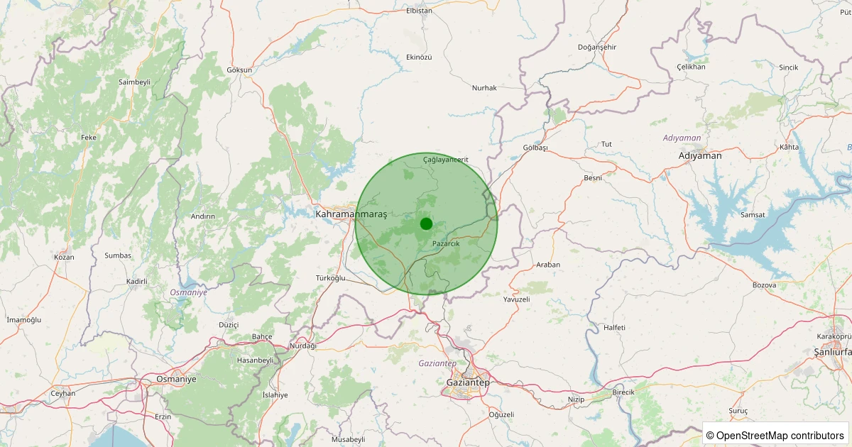 01 Kasım 2025 saat 06:54 - Pazarcık - Çamlıca - 1.70ml depreminin harita gösterimi