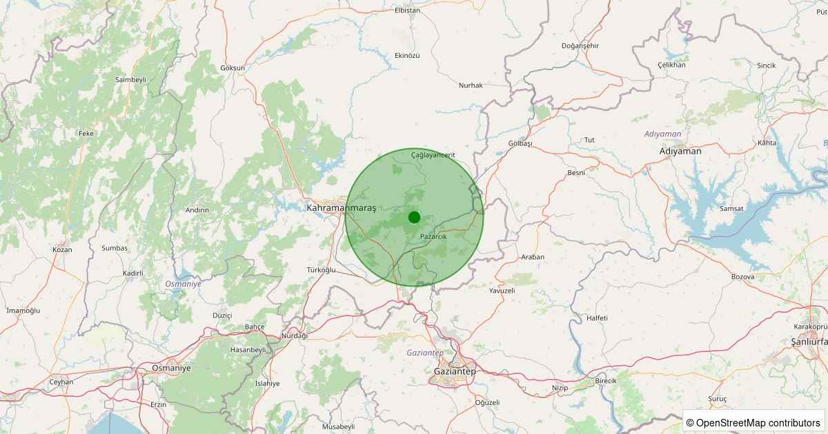 01 Kasım 2025 saat 06:54 - Pazarcık - Çamlıca - 1.70ML depreminin harita gösterimi