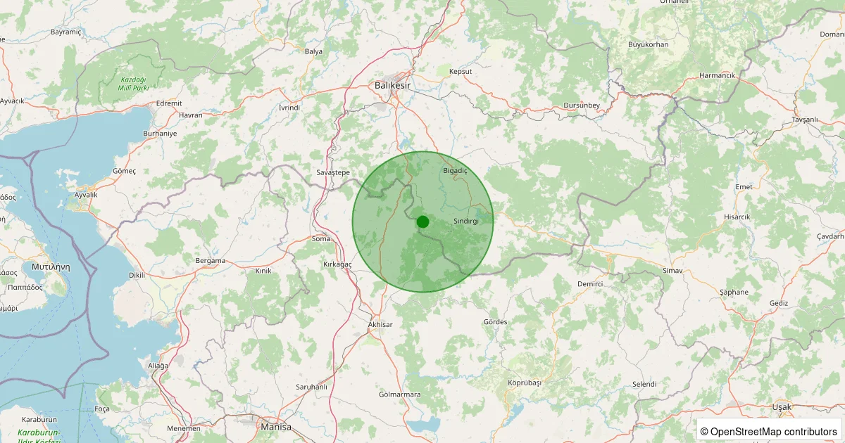 08 Ekim 2025 saat 08:53 - Sındırgı - 1.00ml depreminin harita gösterimi