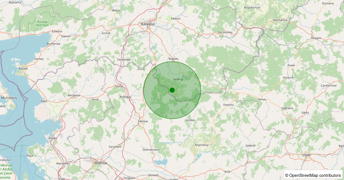 01 Kasım 2025 saat 11:32 - Sındırgı - Sinandede - 1.50ml depreminin harita gösterimi