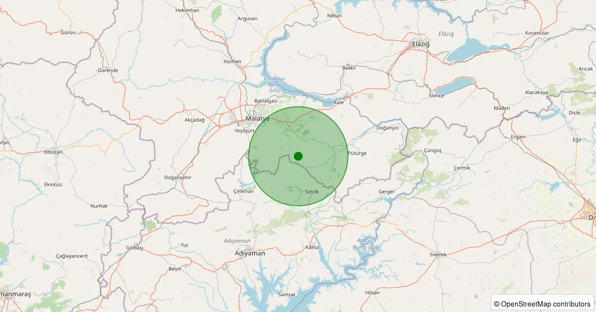 08 Ekim 2025 saat 07:11 - Battalgazi - Gülümuşağı Köyü - 2.10ml depreminin harita gösterimi