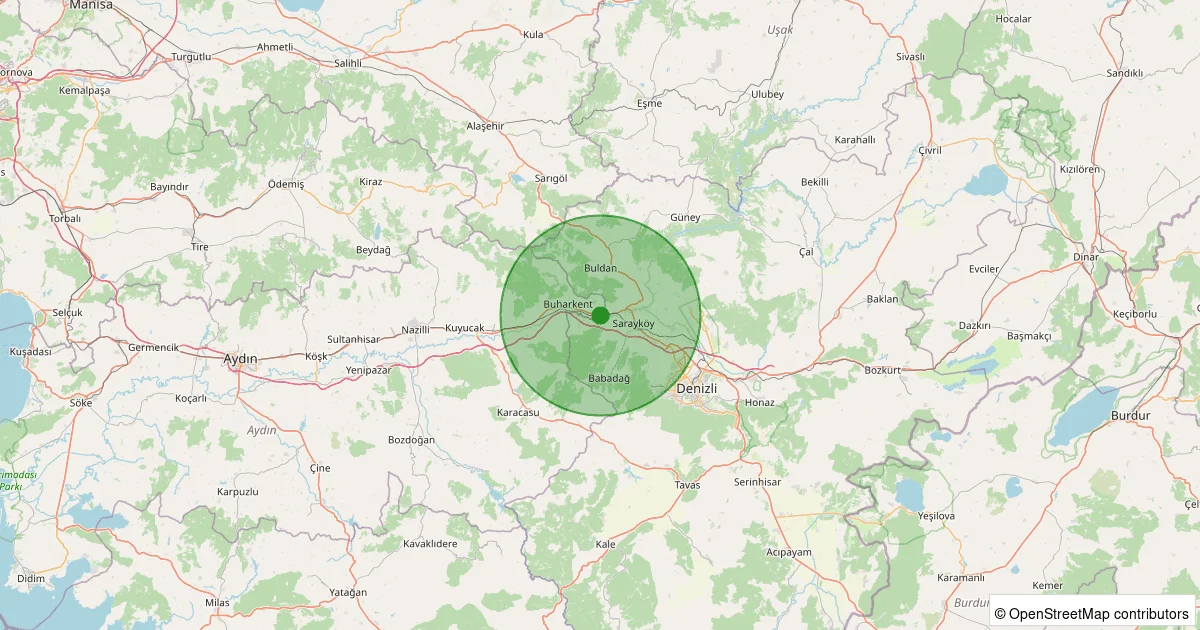 08 Ekim 2025 saat 06:38 - Sarayköy - Karataş Köyü - 2.10ml depreminin harita gösterimi
